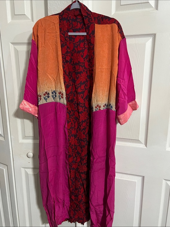 Jackets & Blazers - Colorblock Floral Kimono - Fuchsia, Orange & Red